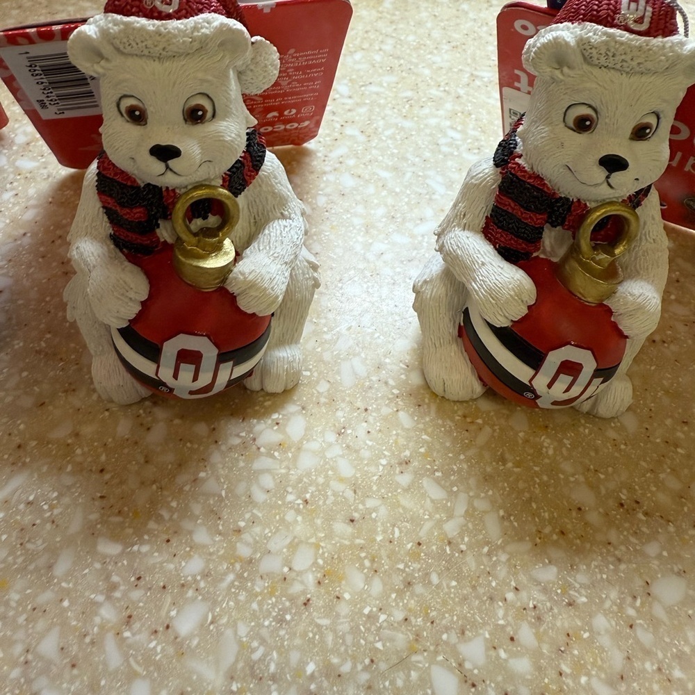 3 UO OKLAHOMA UNIVERSITY SOONERS BEAR CHRISTMAS TEAM ORNAMENT SET of 3 BRAND NEW - Picture 4 of 8